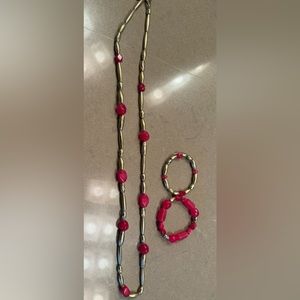 Chico’s Costume Gold Necklace with pink beads.